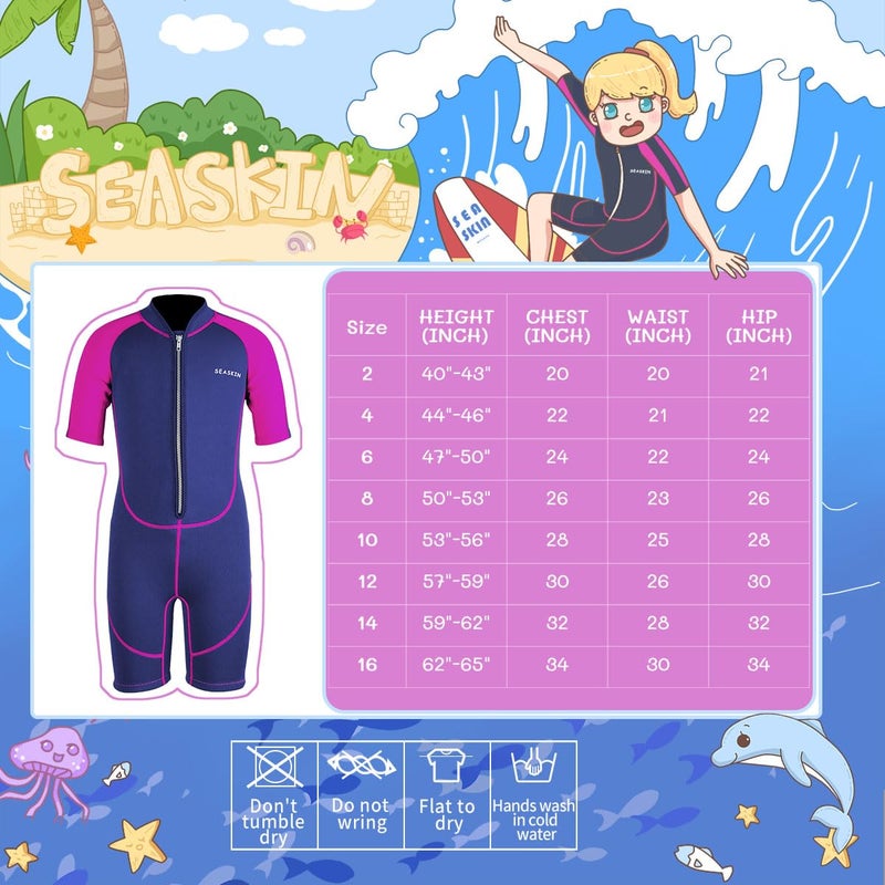 Seaskin Kids Wetsuit for Girls Toddlers, 2mm Front Zipper Shorty Wetsuits, Neoprene Thermal Swimsuits for Diving Surfing Swim Lessons Size 4 - Image 2
